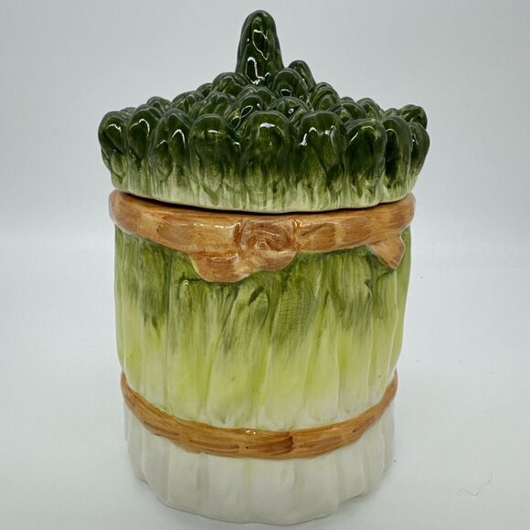 Vintage SAMWARE Made in China Ceramic ASPARAGUS SMALL canister/lid 1 of Set Of 3 - Picture 2 of 11